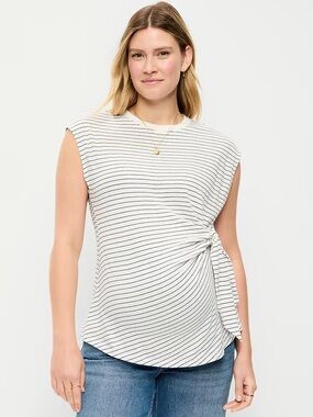 Striped Side-Tie Sleeveless Maternity Top - White/Black